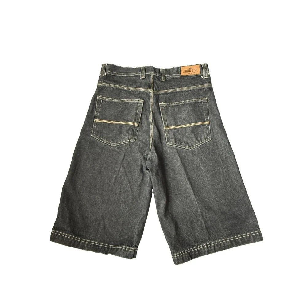 Y2K Black Baggy Denim Jorts Mens 34 Skater Hip Hop Grunge Streetwear